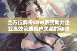 全方位解析CRM系统助力企业高效管理客户关系的秘诀