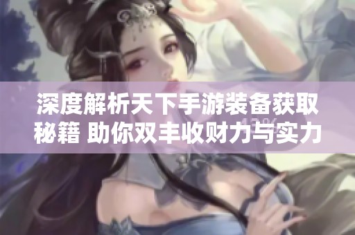 深度解析天下手游装备获取秘籍 助你双丰收财力与实力